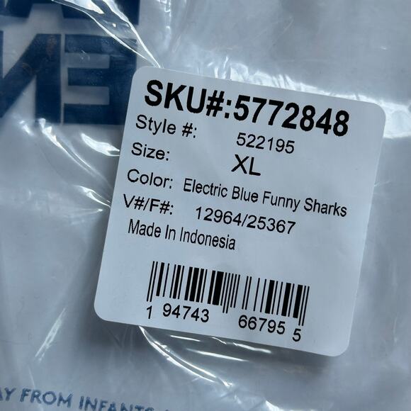 Lands' End Boys Electric Blue Funny Sharks Drawstring Swim Trunks XL 14 16 WNOT - Picture 7 of 7